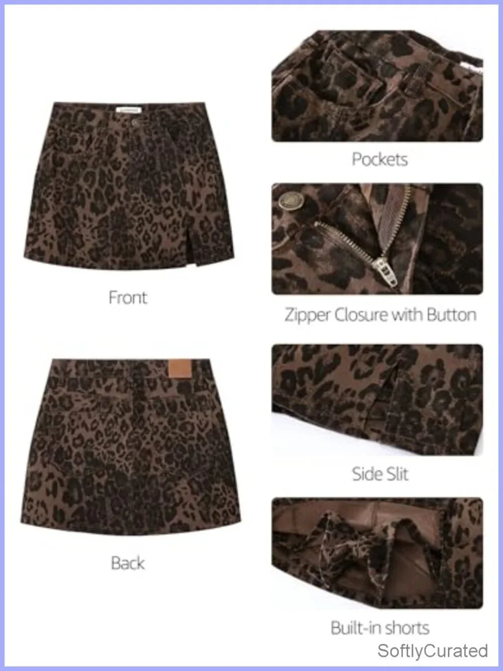 Leopard Print High Waisted Skort with Pockets and Side Slit